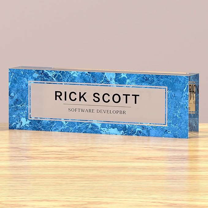 Personalized Office Desk Name Plate on Acrylic Glass - Custom Nameplate Decor, Accessories - Gift for Boss, Coworkers