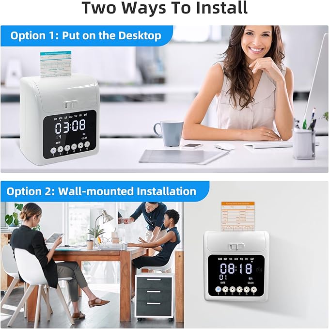 TooCust Time Clock Bundle for Small Business, Passcode Time Clock Punch Machine with 400 Time Cards, 4 Ink Ribbons, 2 Ten-Slot Time Card Racks, Auto-Align Clock in Machine for Employees