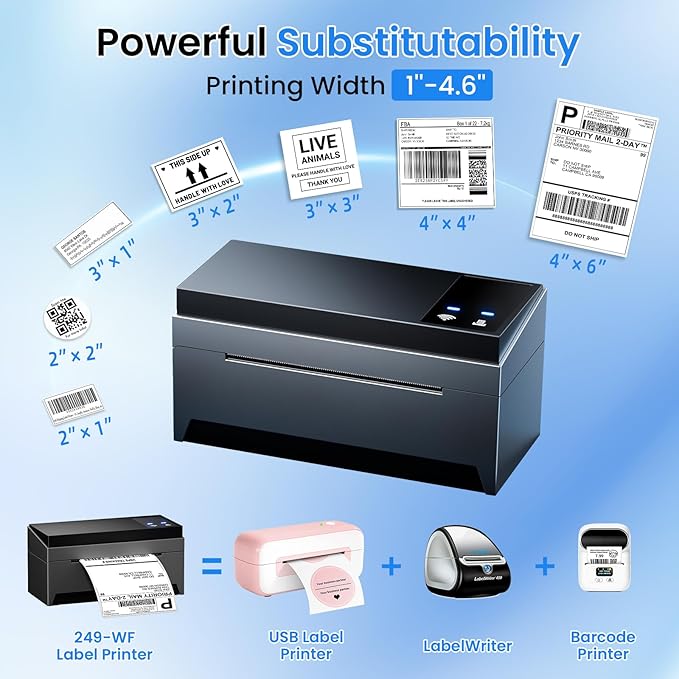 Wireless Shipping Label Printer-WiFi Thermal Label Printer 4x6,WiFi Label Maker for Small Business&Shipping Packages,Compatible with Phone&PC, Widely Used for TIK Tok USPS Amazon