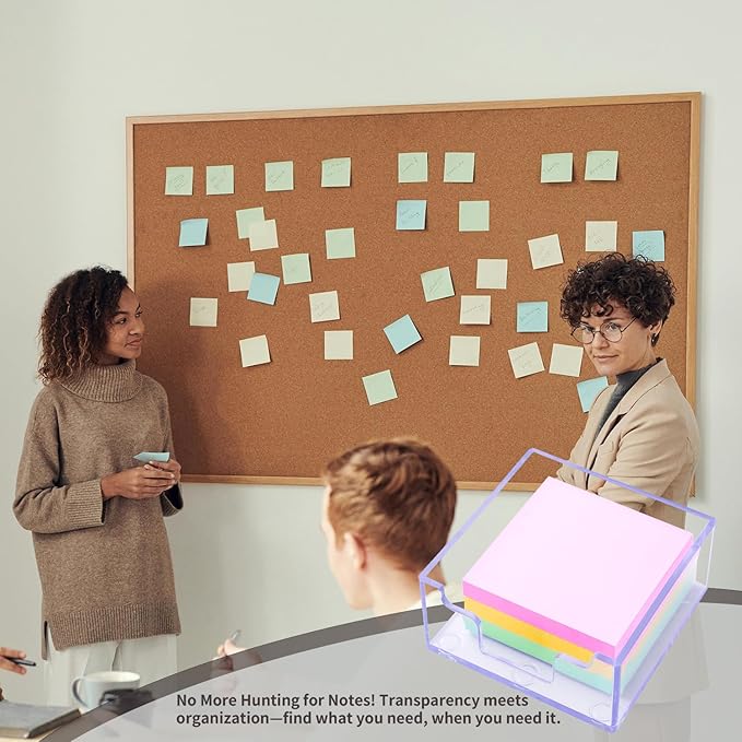 Sticky Notes Holder， Clear Acrylic 3.9" x 3.9" Post it Note Holder Dispenser for Desk, Computer Screen, Classroom Office Organizer, Light Blue