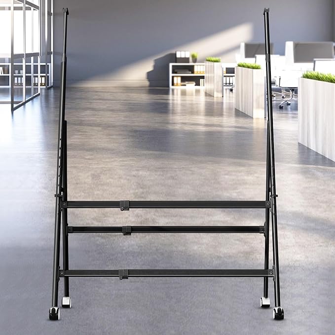 A-Frame Foldable Whiteboard Stand, Height and Width Adjustable, Mobile Stand with Wheels for All Heavy Duty Glass Blackboard, Chalkboard, Bulletin Board, Display Board, Drawing Board (Black)