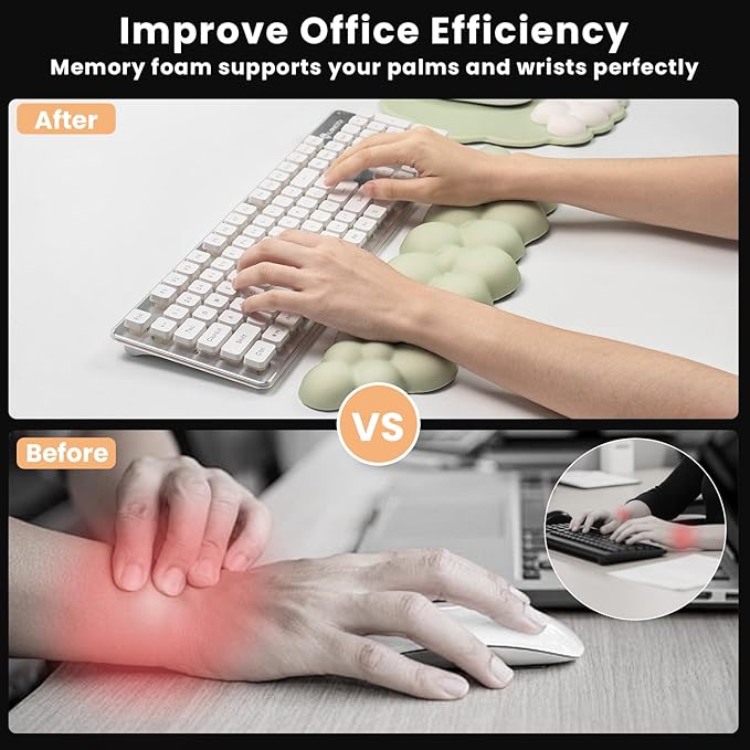 Ergonomic Mouse Pad and Keyboard Wrist Rest - Green Cloud Wrist Rest Keyboard with Mouse Wrist Pad Sets, Soft Memory Foam Wrist Support for Laptop, Mac, Office, Work, Gaming