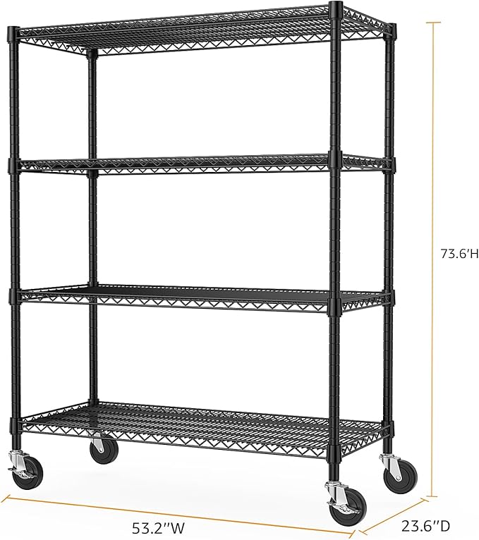 Industrial Metal 4 Tier Shelving for Garage, Pantry, Warehouse, Basement Utility Room, Storage Rack Metal Shelving Unit, Shelf Organizer, Black 23.6" D x 53.2" W x 73.6" H