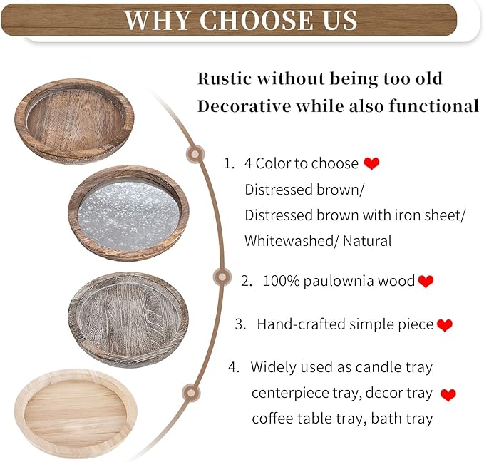Hanobe Round Wood Decorative Tray: Unfinished Wooden Craft Trays DIY Ottoman Serving Tray Centerpiece Candle Holder Trays for Kitchen Countertop Crafts Art Home Decor Montessori Activity