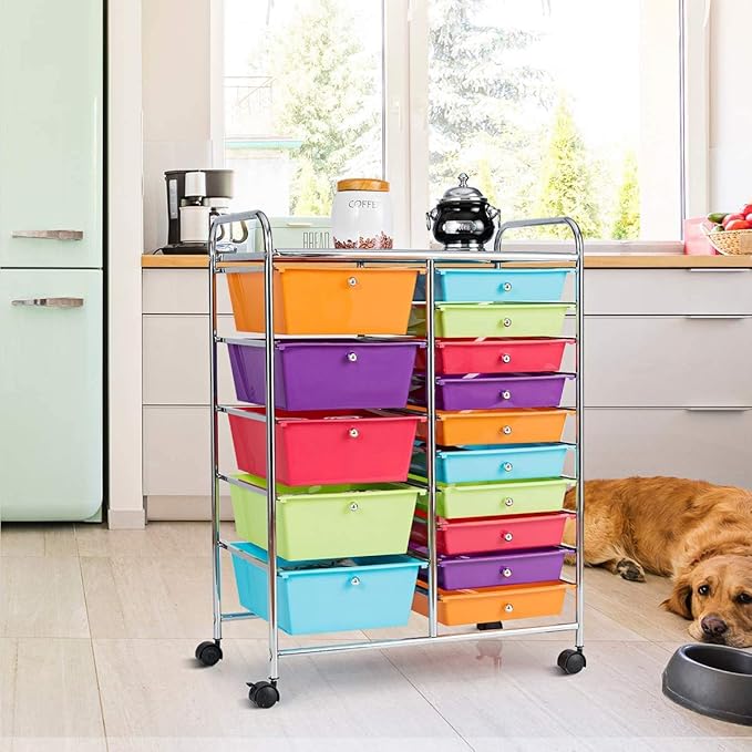 ARLIME 15-Drawer Storage Cart, 15 Drawer Trolley, Rolling Organizer Cart, Scrapbook Paper Organizer, Suitable for Office and School, Rolling Office Storage Tools (Multicolor)