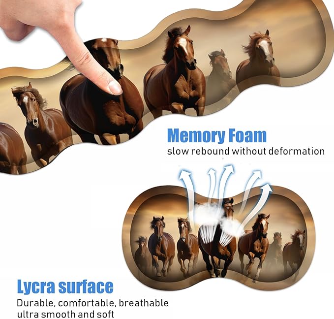 Ergonomic Keyboard Wrist Rest and Mouse Pad Wrist Rest Set, Large XXL Gaming Mousepad 31.5"x 11.8", Memory Foam, Easy Typing Pain Relief, Multifunctional Desk Mat for Office & Home, Galloping Horse