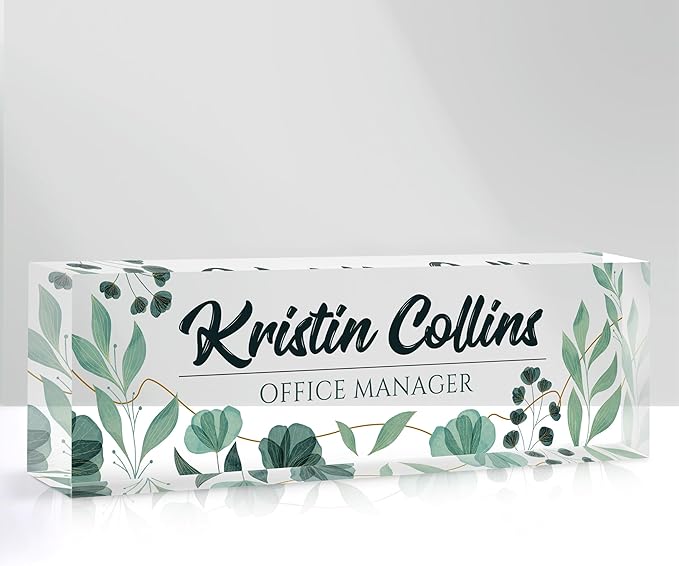 Custom Name Plate for Desk, Personalized Desk Name Plate on Clear Acrylic Glass, Appreciation Gifts for Teacher Employee Boss Coworkers Nurse, Office Desk Accessories for Women Men (Olive)