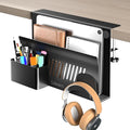 Litwaro Desk Side Storage, No Drill Laptop Holder with Magnetic Pen Holder, Clamp on Laptop Mount with Sticky Headphone Stand, Hanging Organizer for Office, Fits Flat Table Edge 0.4" to 2" (Black)