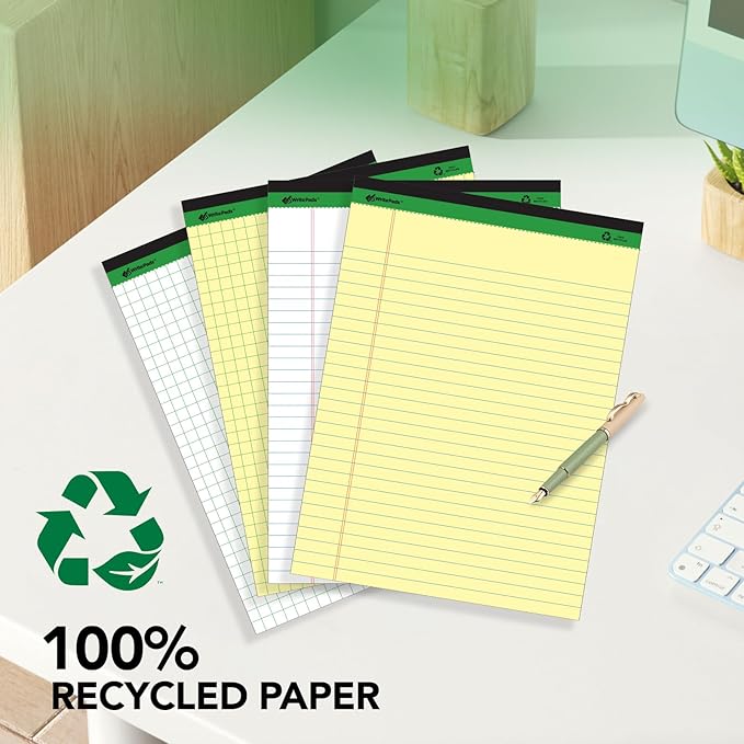 KAISA Legal Notepads 8.5"x11.75"，12pads 600 Sheets note pads office supplies Recycled Paper 8.5"x11.75" Wide Ruled 50 sheets Hard Back Notepads 8-1/2"x 11-3/4" Writing Tablet Canary For Office Supplies (Pack of 12) KSU-5668