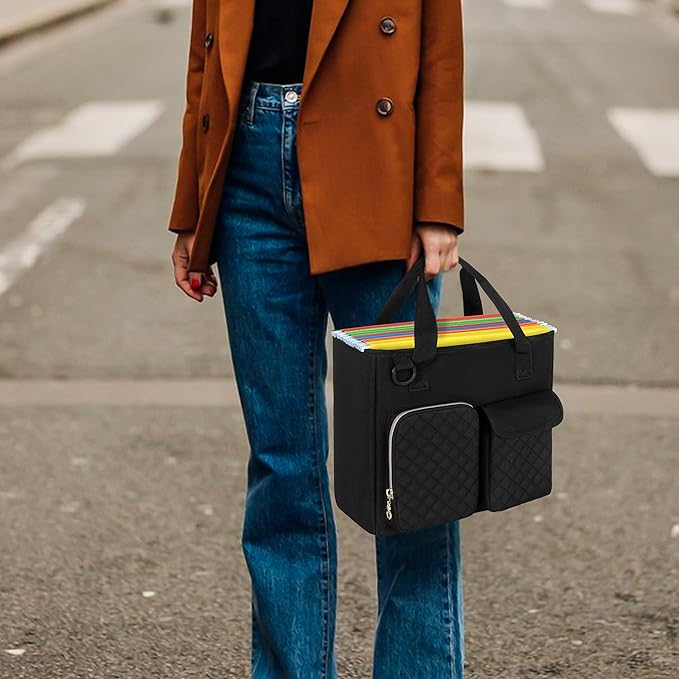 LUXJA Vertical File Organizer for Letter Size Hanging File Folder, Portable Document Organizer with Tablet Pocket (Up to 12.9 in), Bag Only, Black