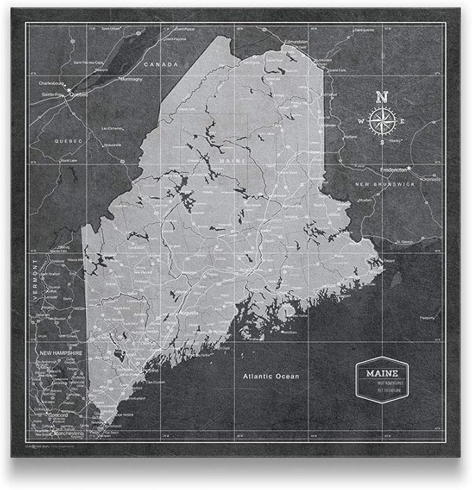 Push Pin Maine Map Board - With Push Pins to Mark Maine Travel - Handmade in Ohio, USA - Design: Modern Slate