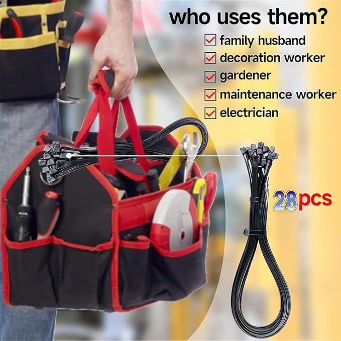 Long Zip Ties Heavy Duty 30 inch, Large Cable Ties with 200 lbs Tensile Strength, Big Plastic Wire Ties, Black Extra Long Tie Wraps,Industrial Sturdy Large Cable Wire Ties 28 Pack, by MDCG