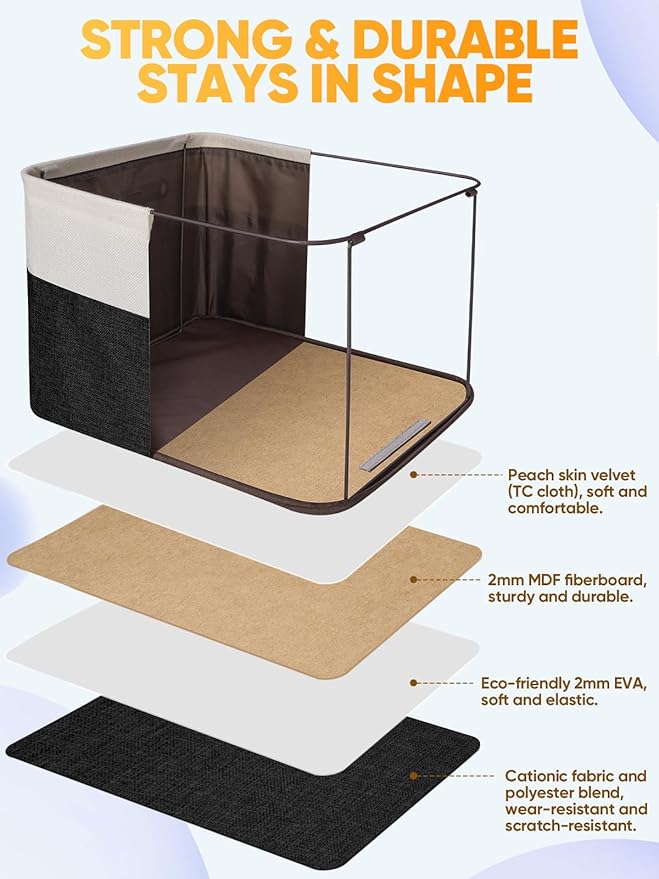 BALEINE 3 Pack Fabric Storage Bins for Shelves, Linen Storage Baskets for Organizing, Decorative Closet Bins for Clothes, Home (Black, 14''x10''x8.5'')