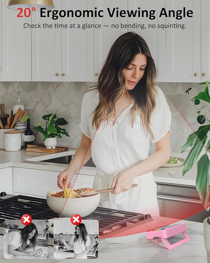 Digital Kitchen Timer for Cooking - 4 Channel Count Up Countdown Timer with Loud Alarm and Silent Mode, Large Display, Magnetic Back, Auto Memory for Classroom Study Gym, Battery Included (Pink)