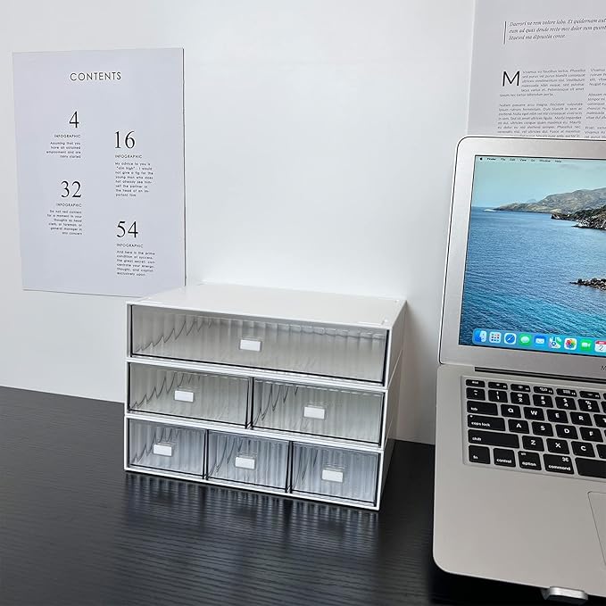Desk Drawer Organizer, Stackable Office Supplies Storage, Plastic Drawer, Desk Grocery Organizer for Stationery/Office Supplies (White, 2 Compartments)