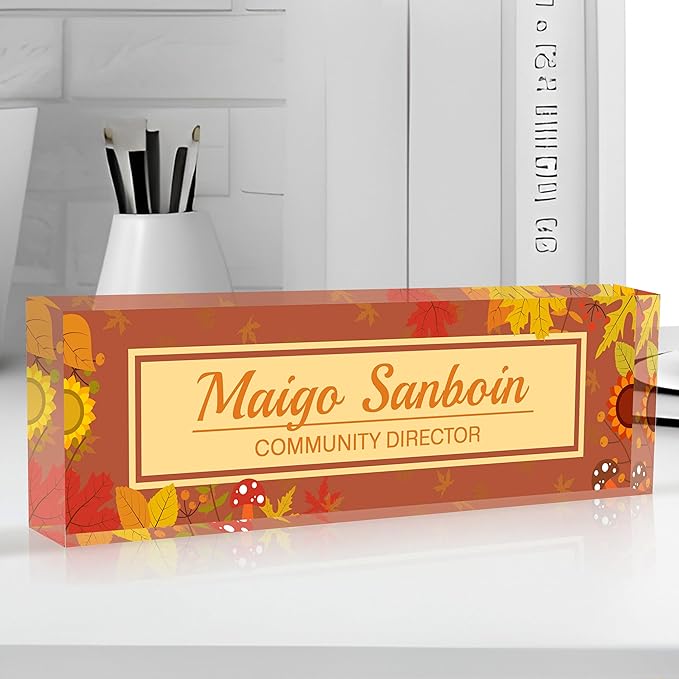 Personalized Name Plate for Desk Custom Acrylic Desk Name Plate Custom Employee Appreciation Gifts Office Gifts for Women, Men, Boss, Coworkers, Teacher, Nurse (Autumn)
