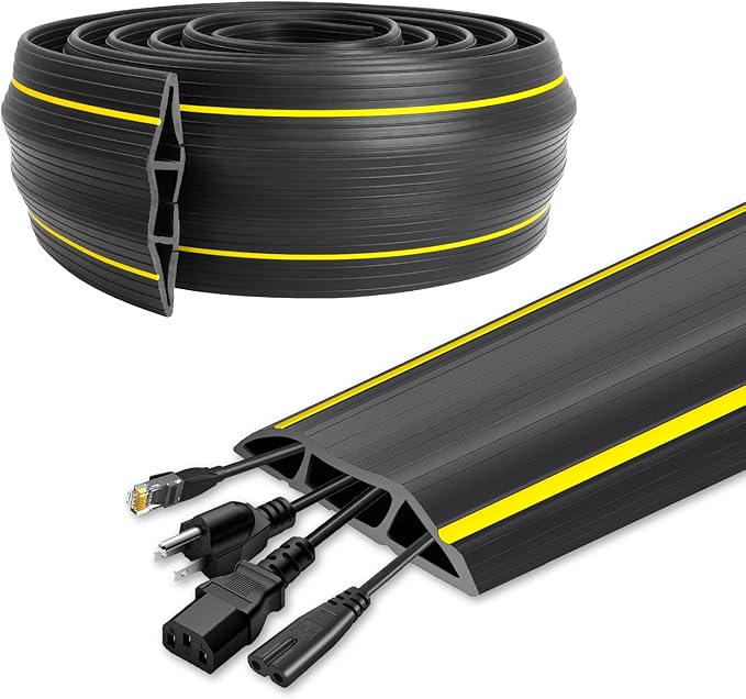 10 Ft Heavy Duty Floor Cord Cover Cable Protector, 3 Channels Protect Cords and Prevent a Trip Hazard— Conceal Wires at Home, Office, Warehouse, Workshop, Concerts