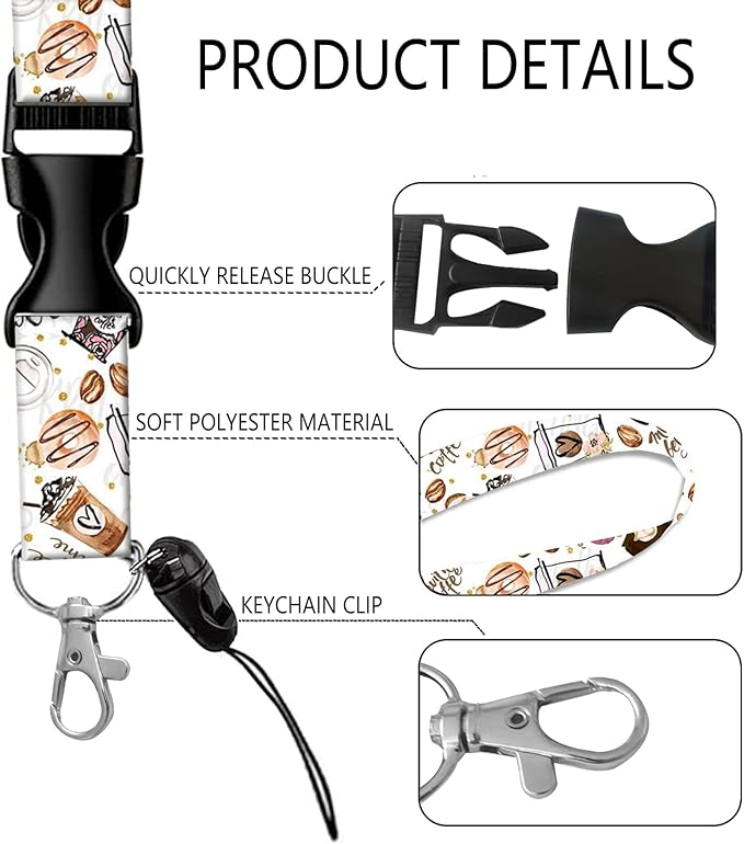 BLOCIT ID Badge Holder with Lanyard and Retractable Badge Reel Clip, Cute Card Name Tag Lanyard Vertical ID Protector Bage Clips for Nurse Doctor Teacher Student（I Love Coffee）