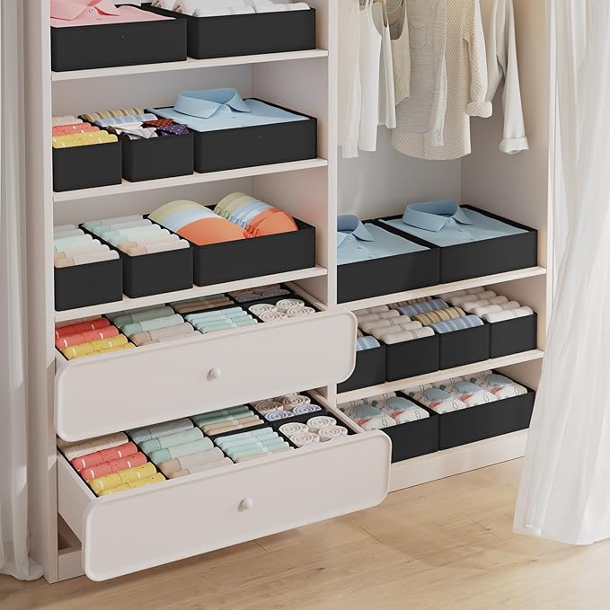 DIMJ Drawer Organizer Clothes Storage - 18 Pack Baby Dresser Organizer for Nursery, Foldable Closet Drawer Organizer Bins for Bedroom Organization, Fabric Storage Dividers for Socks, Underwears, Bras