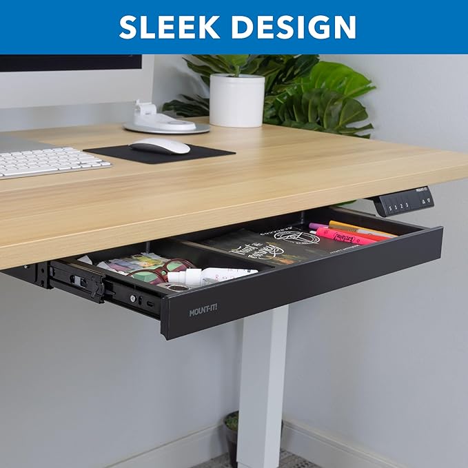 Mount-It! Under Desk Storage Drawer - Shallow Under Desk Drawer Organizer - Standing Workstation Storage Attachment - 20.7" Width Under Table Counter Pull Out Compartment - Black