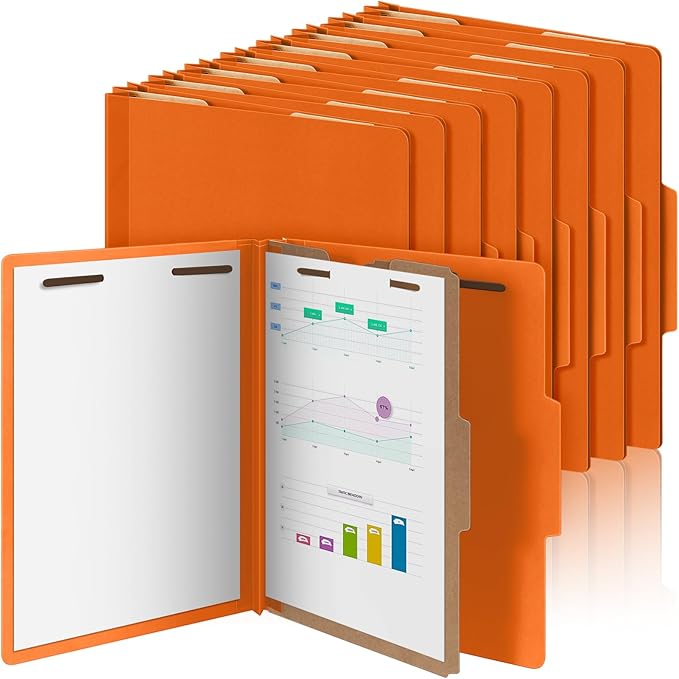 Skyygemm 24 Pcs Classification Folders Letter Size, 1 Divider Pressboard File Folder with Fasteners, Expanding File Organizer Bulk for Teachers, Clergy, Office, Church, Christmas Donations (Orange)