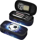 Boys Pencil Pouch with Soccer Ball, Sports Pencil Case Pencil Box for Kids, Big Capacity Black Blue Pencil Holder Pen Bag Storage Organizer Stationery Bag with Zippers
