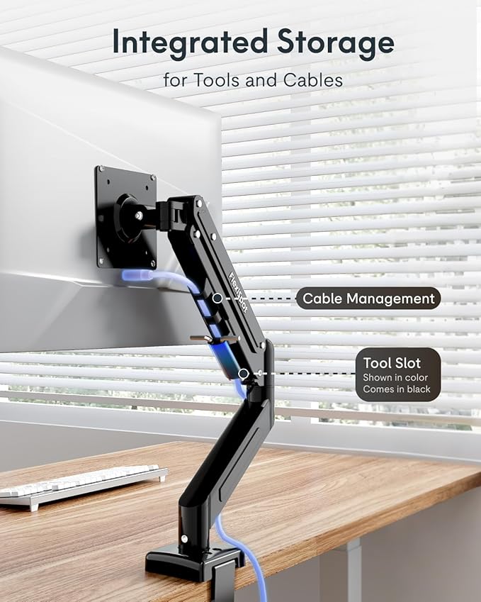Flexispot Single Monitor Arm, 17-32 Inch Monitor Mount up to 19.84 lbs, Fast Install VESA Mount for Home Office Gaming, Full Adjustable Gas Spring with C-Clamp and Grommet Base, Black