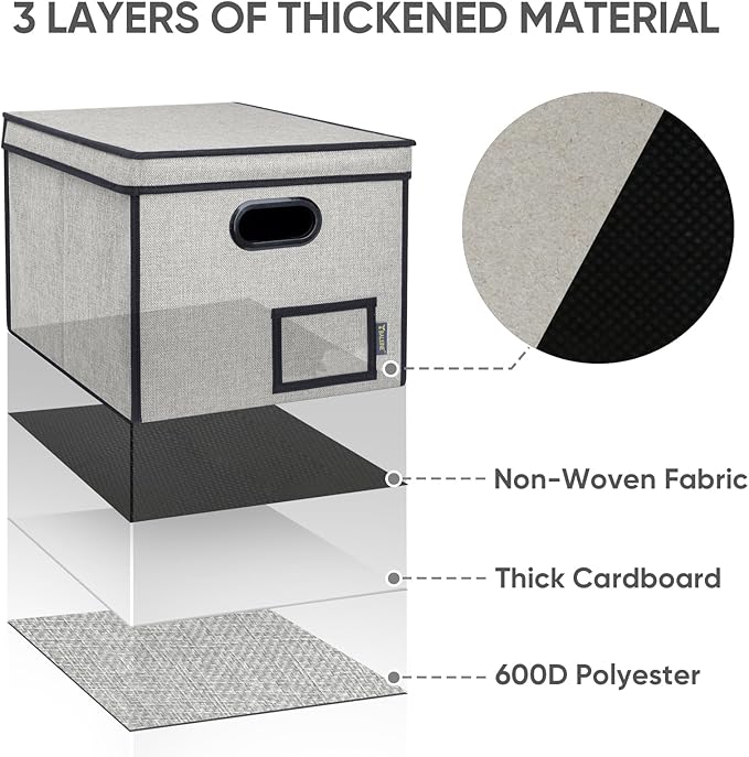 BALEINE File Organizer Box with Lid, Collapsible File Folder Organizer with Plastic Slide, Hanging File Folder Box for Office Document Storage (Tab Friendly, 1 Pack, Beige)