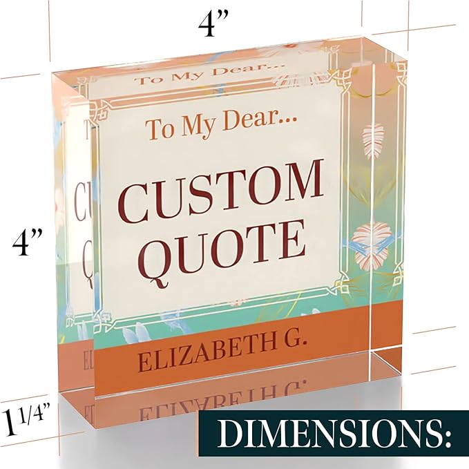 Personalized Gifts, Custom Quote Block Letter Board,Crystal-Clear Acrylic with Gift Box,17 Styles, Holiday and Christmas Gift for Mom, Dad, Girlfriend, Him or Her, Husband, Wife (4"x4, Flora)