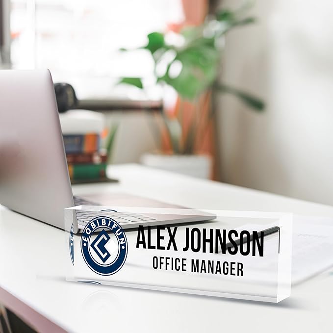 Personalized Name Plate for Desks, Custom Desk Name Plates, Acrylic Name Plate Office Desk Accessories, Personalized Office Gifts for Coworkers Teachers, Employee Appreciation Gifts (B-BusinessLogo)
