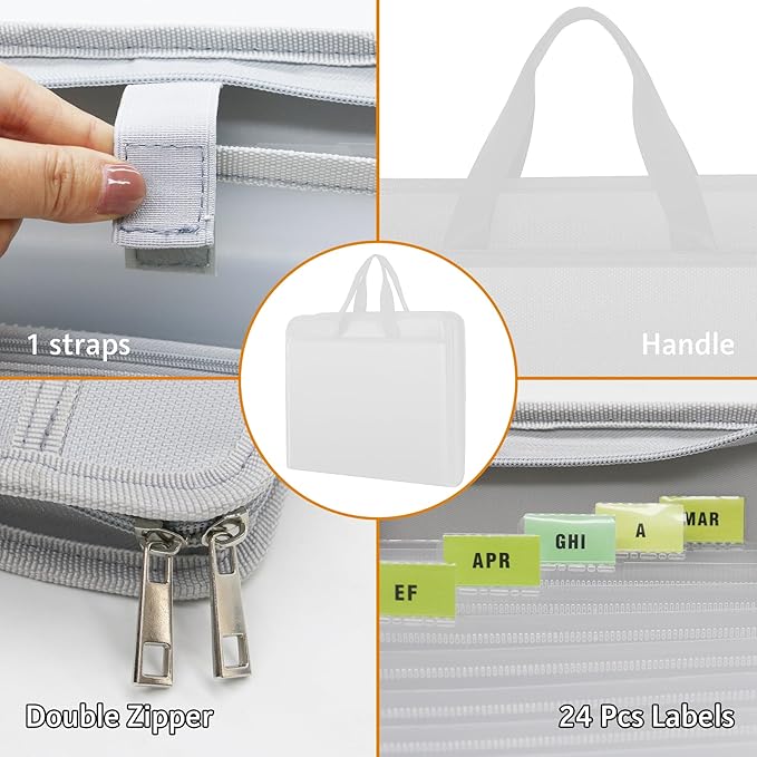 File Organizer Fireproof Expanding Accordion File Folder with Zipper Labels13 Pockets Document Organizer Holder Storage Box Bag for Business Office Receipt Home Travel
