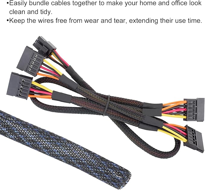 25ft PET Expandable Wire Loom 1/2 Inch, PET Braided Wire Sleeving Cable Management Sleeve Tubing [for Audio Video Home Office Cord Protector]-Black Blue