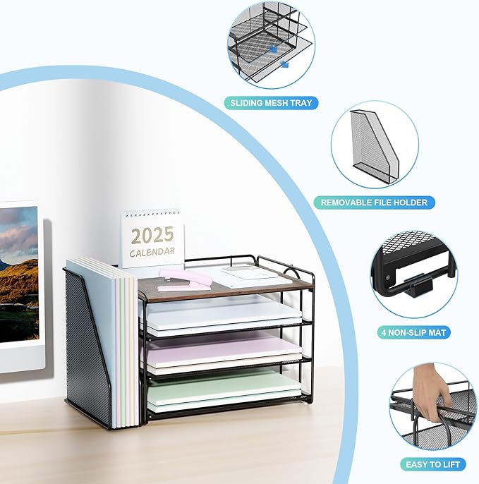 Spacrea Desk Organizers and Accessories, Paper Organizer for Desk with File organizer, Desk Accessories & Workspace Organizers for Catalog & Reference Racks (Wood)