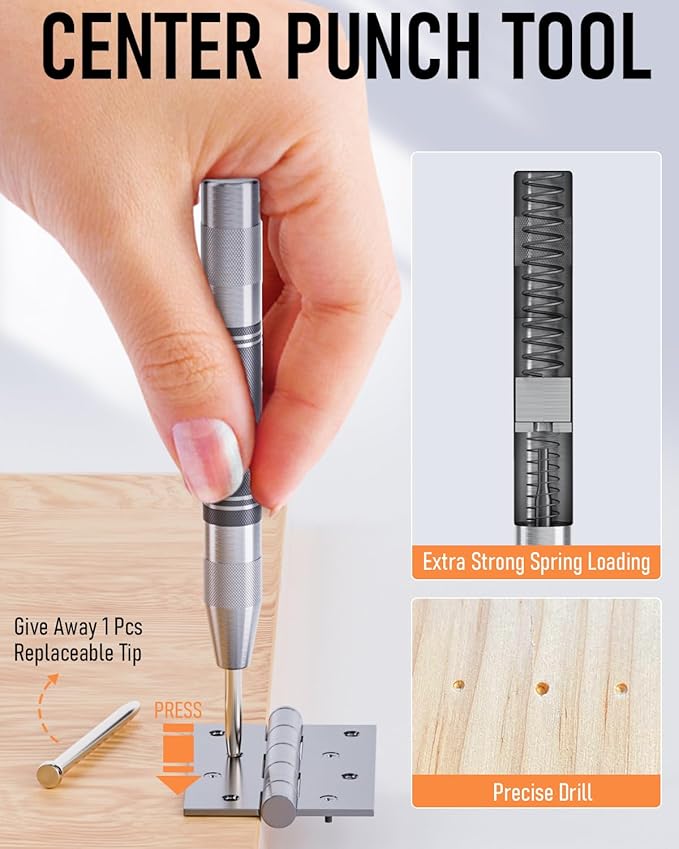Nicpro 11 Pack Carpenter Pencil Set with Sharpener, Mechanical Carpenter Pencils with 40 Refill, Automatic Center Punch and Carbide Scribe Tool, Heavy Duty Construction Pencil for Architect-With Case
