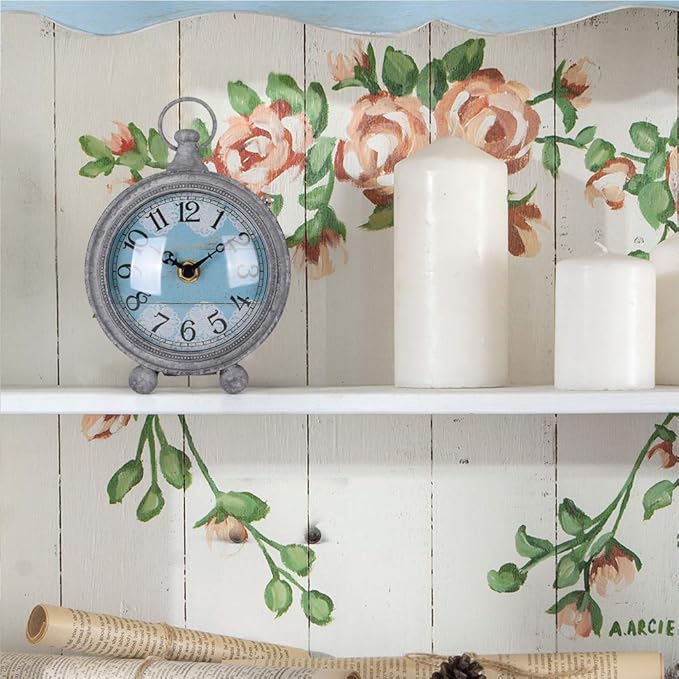 NIKKY HOME Vintage Coastal Beach Blue Table Clock Home Decor for Kitchen, Bathroom, Living Room, Bedroom, Office