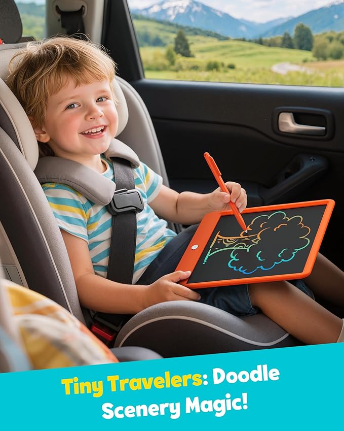 TEKFUN LCD Writing Tablet Doodle Board, 12inch Colorful Drawing Tablet Writing Pad, Kids Travel Essentials, Toddler Toys 5 6 7 8 Year Old Girls Boys (Orange)