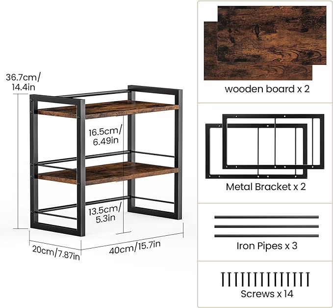 Office Desk Shelf Organizer, Wood Desktop Bookshelf Supplies Storage Rack, Shelf for Top of Desk and Dresser (Brown-2 Tier)