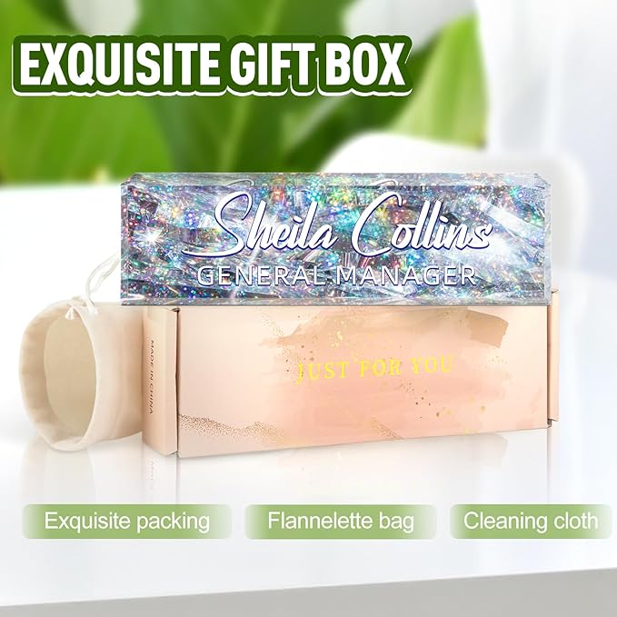 Custom Name Plate for Desk, Employee Appreciation Gifts, Office Decor, Acrylic Personalized Desk Accessories, Funny Gifts for Coworkers Boss Teacher (Silver Glitter)