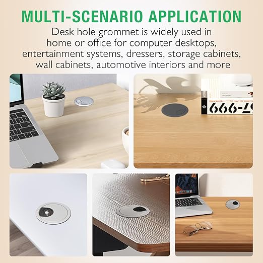 5 Pcs Desk Grommet 2-3/8" / 60 mm, Desk Cord Hole Cover, Cable Grommet ABS Plastic, Desk Hole Grommet for Home & Office Pc, Detachable Cable Cord Organizer-Silver Sand