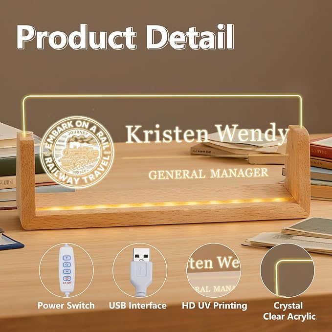 Ships Next Day, Custom Logo Name Plate for Desk - Business Light Up Acrylic Desk Name Plate Personalized Elegant Office Gifts for Boss Coworker Employee Appreciation Gifts, Office Decor for Women Men