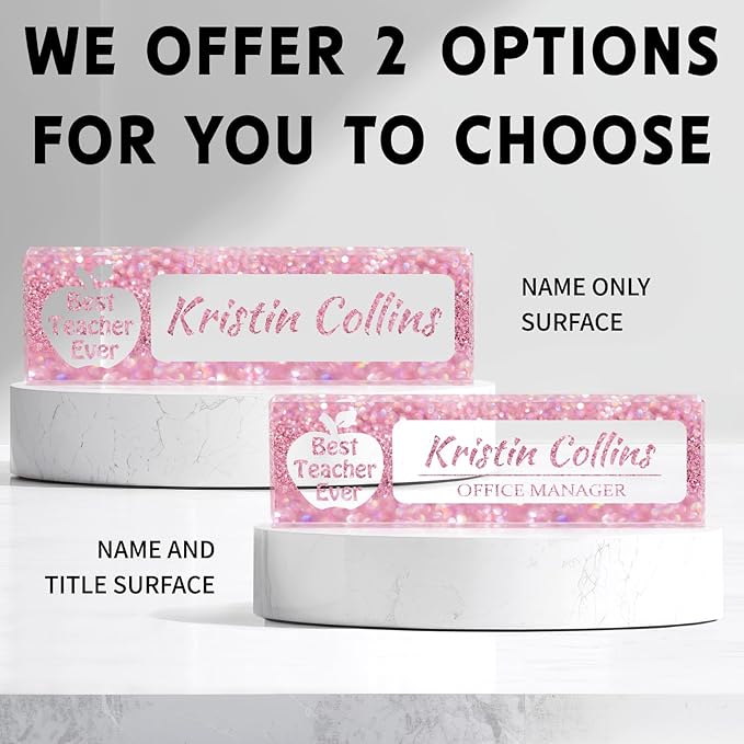 Custom Name Plate for Desk, Personalized Desk Name Plate on Clear Acrylic Glass, Appreciation Gifts for Teacher Employee Boss Coworkers Nurse, Office Desk Accessories for Women Men (Taffy)