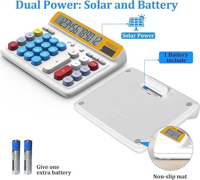 Desktop Calculator with Extra Large 5-Inch LCD Display, 12-Digit Two Way Power Solar & Battery Office Calculator with Big Buttons for Business, Accounting & Home Use(Blue)
