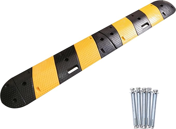 Speed Bumps for Asphalt Fold Rubber Speed Humps with Yellow Targets for Gravel Driveway Concrete Road, 1 Pack