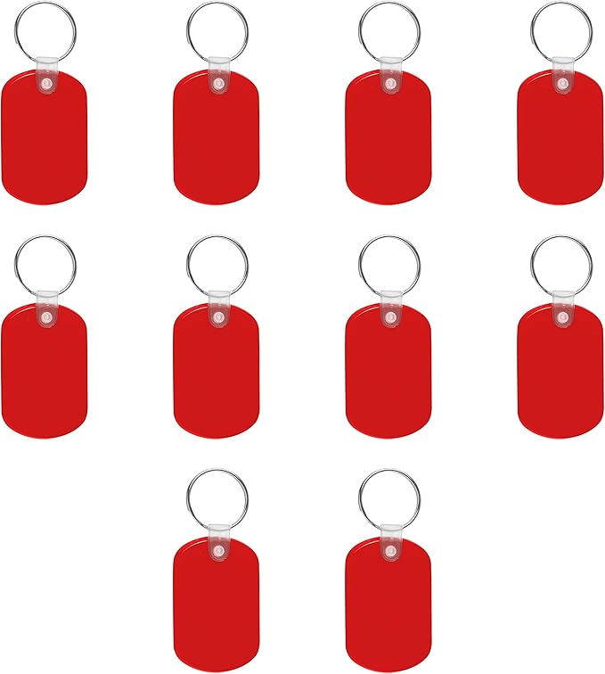 DISCOUNT PROMOS Tag Soft Plastic Keychains - 10 pack - Small Key Tag Chain For Staying Organized - Rubber Key Ring Keychain – Red