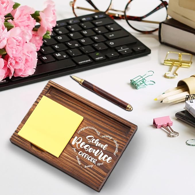 School Resource Officer Gift Sticky Note Holder Wooden, Thank You SRO, Appreciation Gift for School Resource Officer Social Worker Office Decor Desk Self-Stick Note Pad Holders TZP15