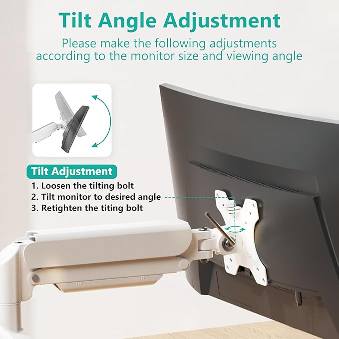 WALI Single Monitor Arm Mount Stand, Adjustable Gas Spring Arm Monitor Mount for Display up to 32 Inch,19.8lbs Capacity (GSMP001W), White