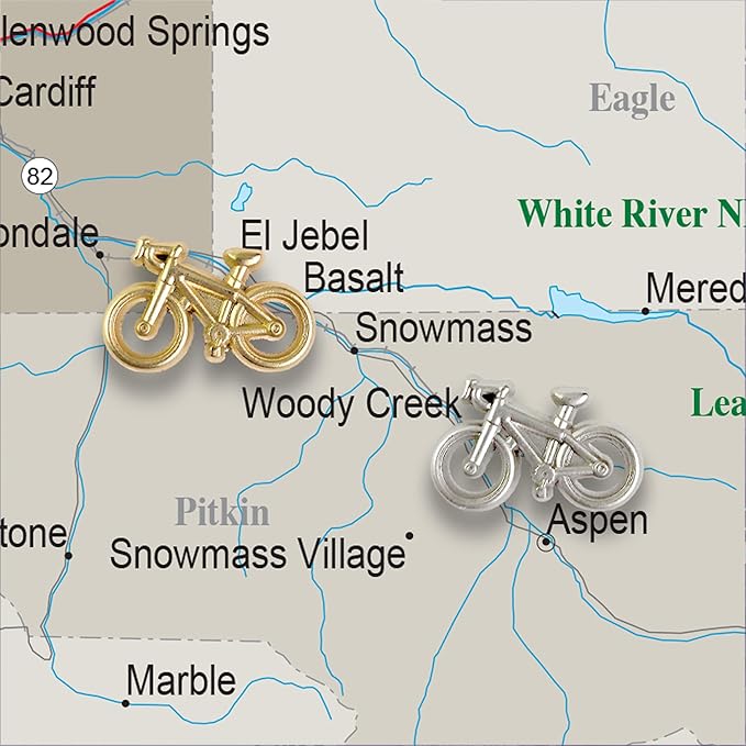 Bicycle Push Pins - Gold Metal Bike Pins - for Cork Board, Maps, or Lapel Pin Use - Designed in USA - Set of 10