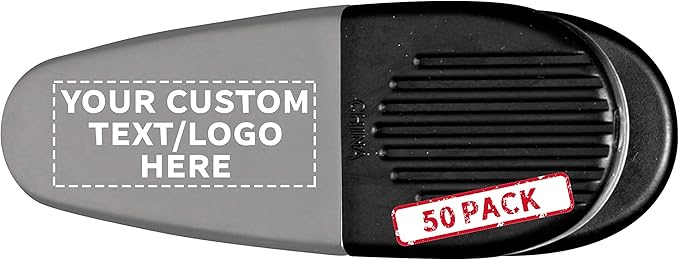 50 Magnetic Memo Holders Set - Customizable Text, Logo - Large Clip, Plastic - Silver Black