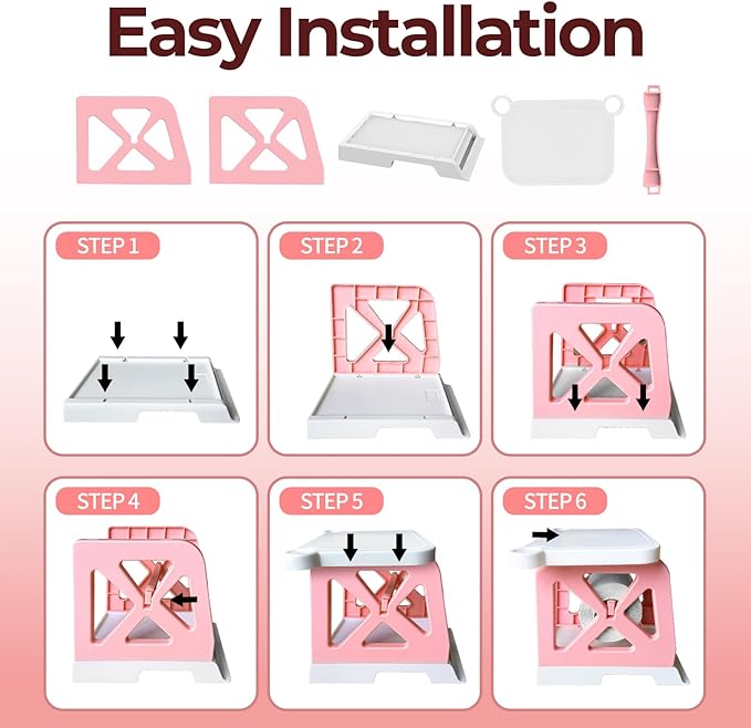 Guermok 3-in-1 Thermal Label Holder Stand for Printer – Desk Organizer for Roll & Fan-Fold Labels, Cable Management, Easy Assembly for Home, Office, Retail & Small Business(Pink)