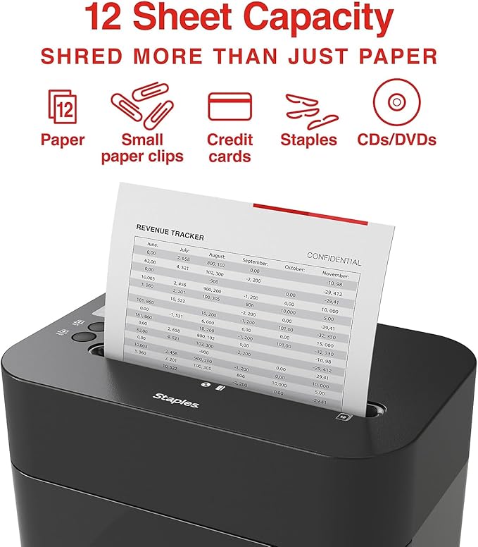Staples 12-Sheet Micro-Cut Shredder – Compact High-Security Shredder for Home & Office, Destroys Paper & Credit Cards